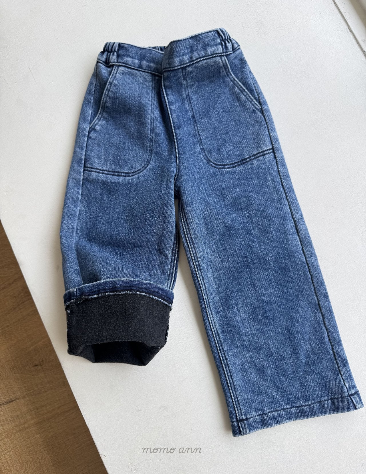 ［momo ann］Warm wide denim pants