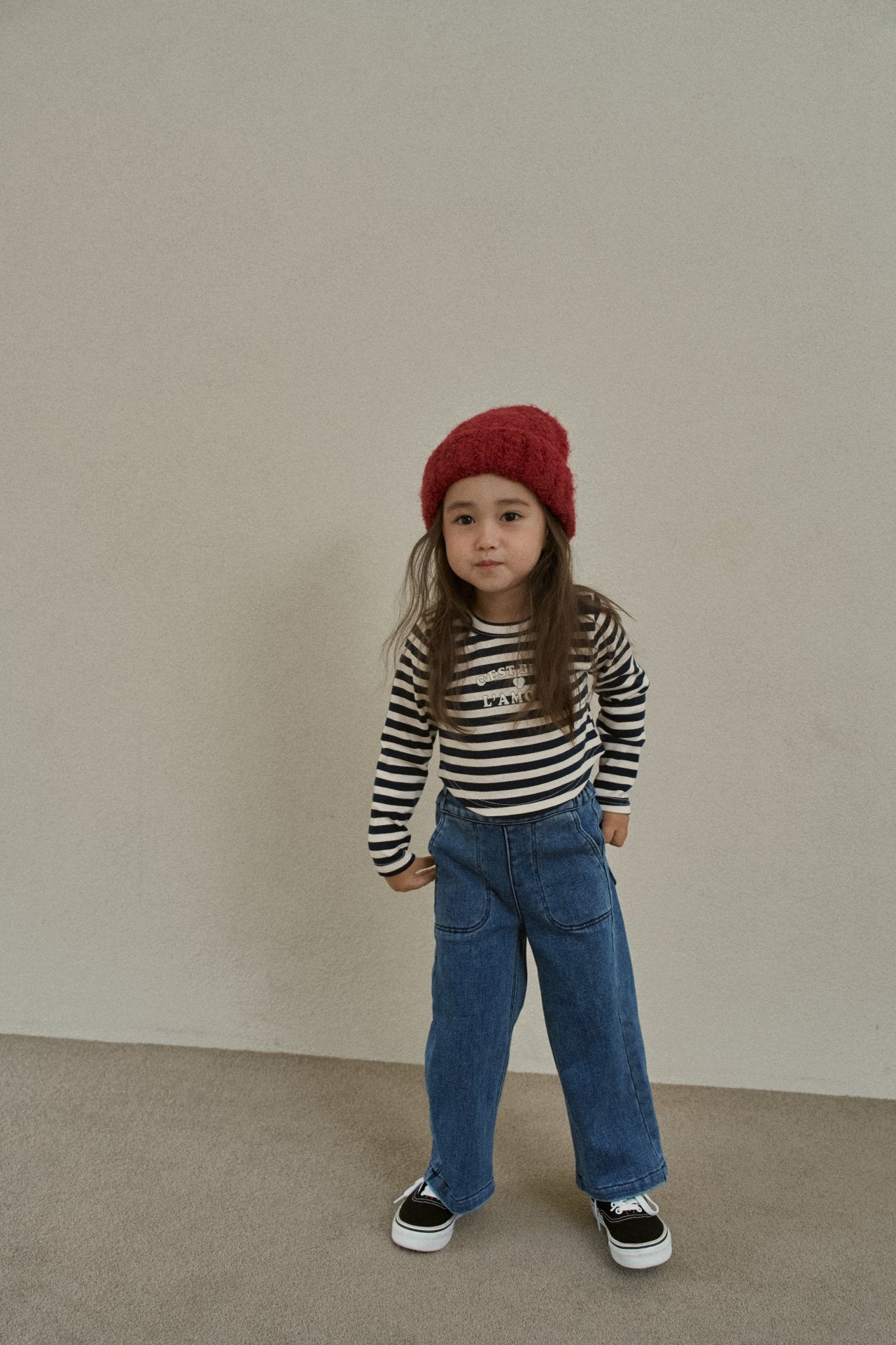 ［momo ann］Warm wide denim pants