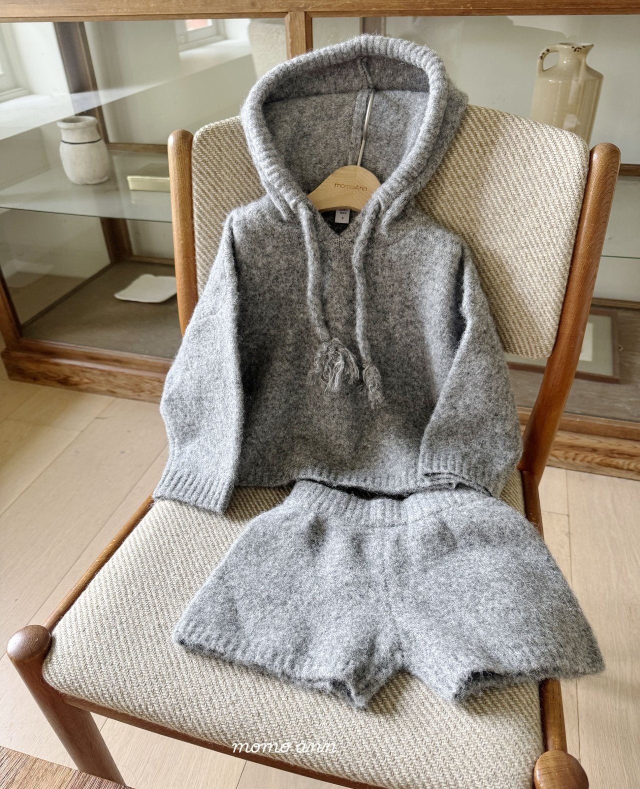 ［momo ann］Knit hood set (melange)