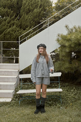 ［momo ann］Knit hood set (melange)