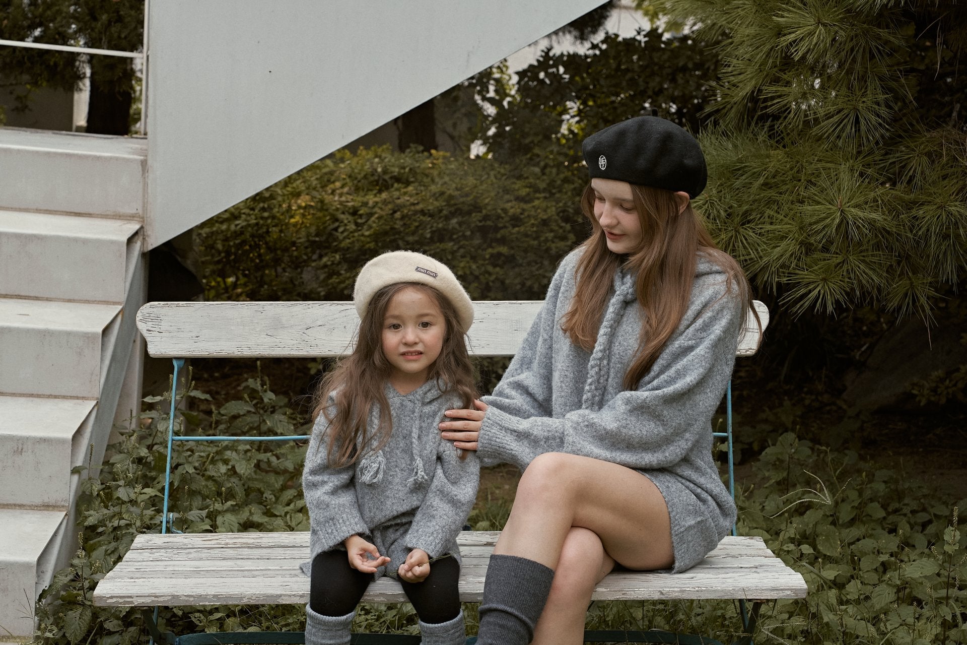 ［momo ann］Knit hood set (melange)