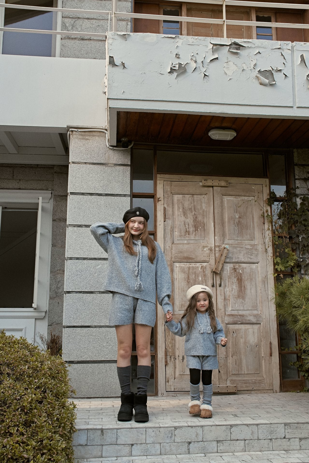 ［momo ann］Knit hood set (melange)