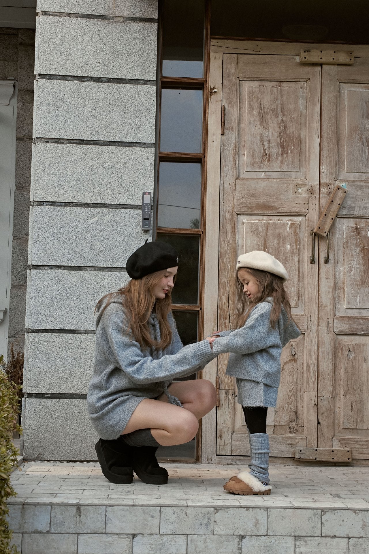 ［momo ann］Knit hood set (melange)