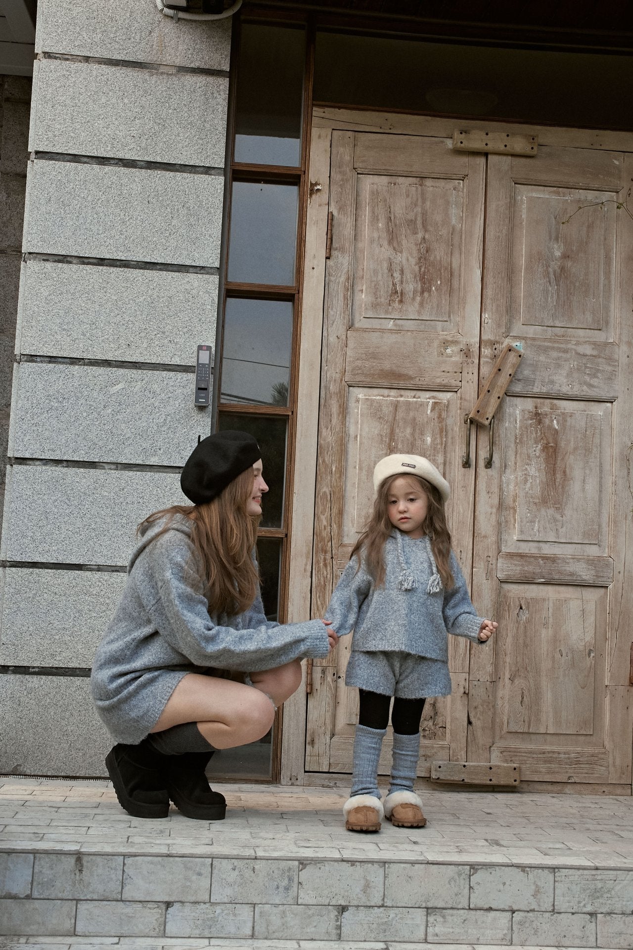 ［momo ann］Knit hood set (melange)