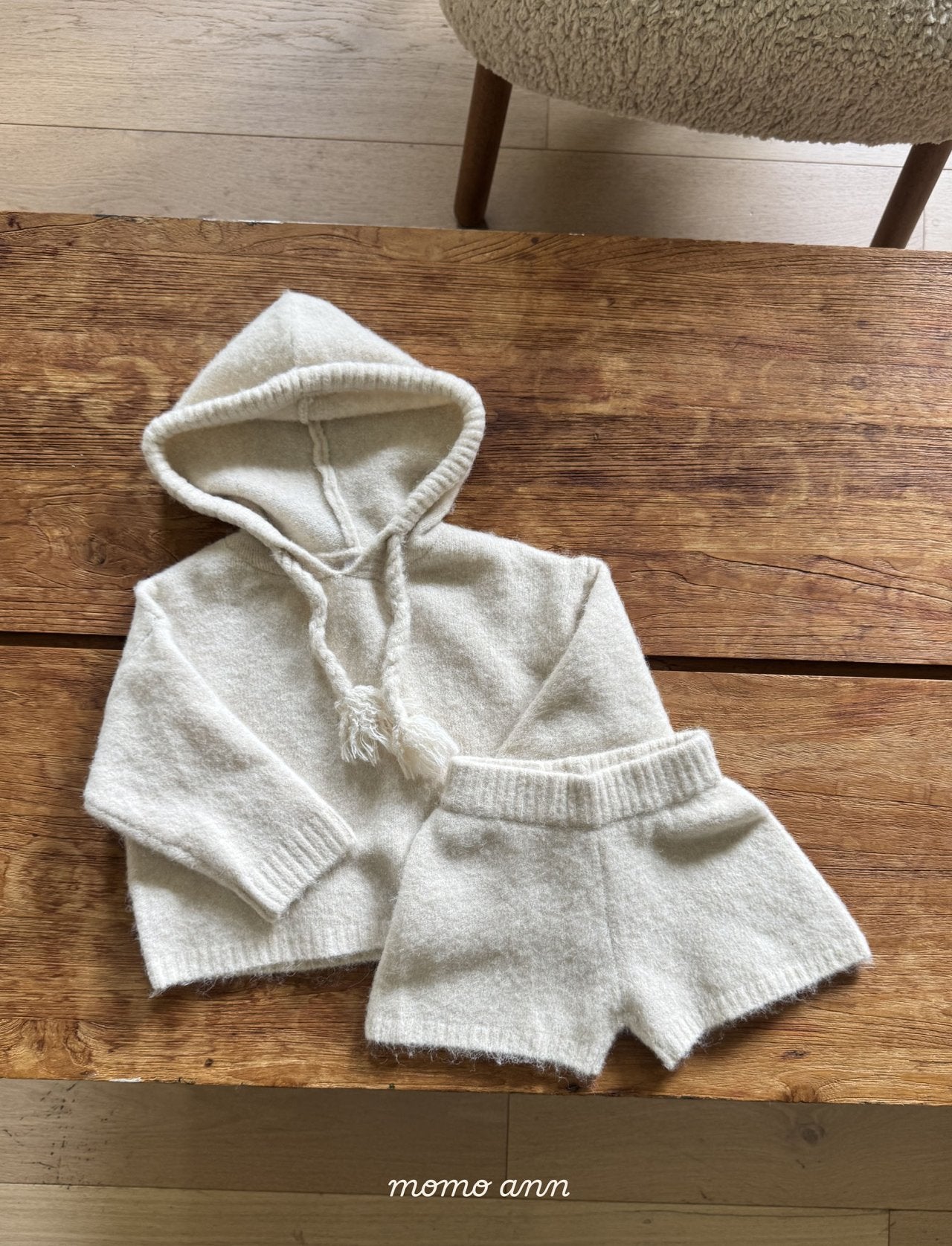 ［momo ann］Knit hood set (cream)