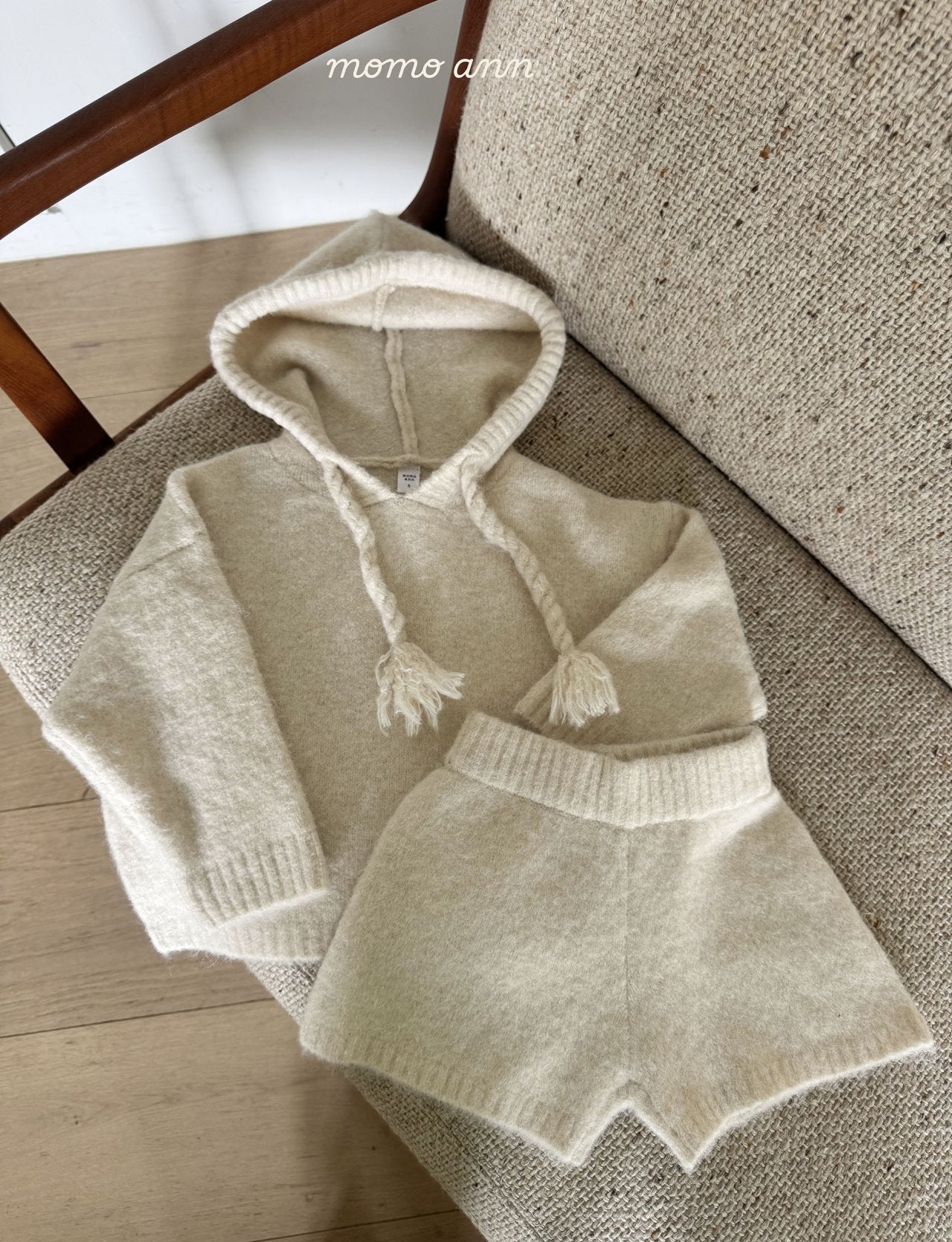 ［momo ann］Knit hood set (cream)