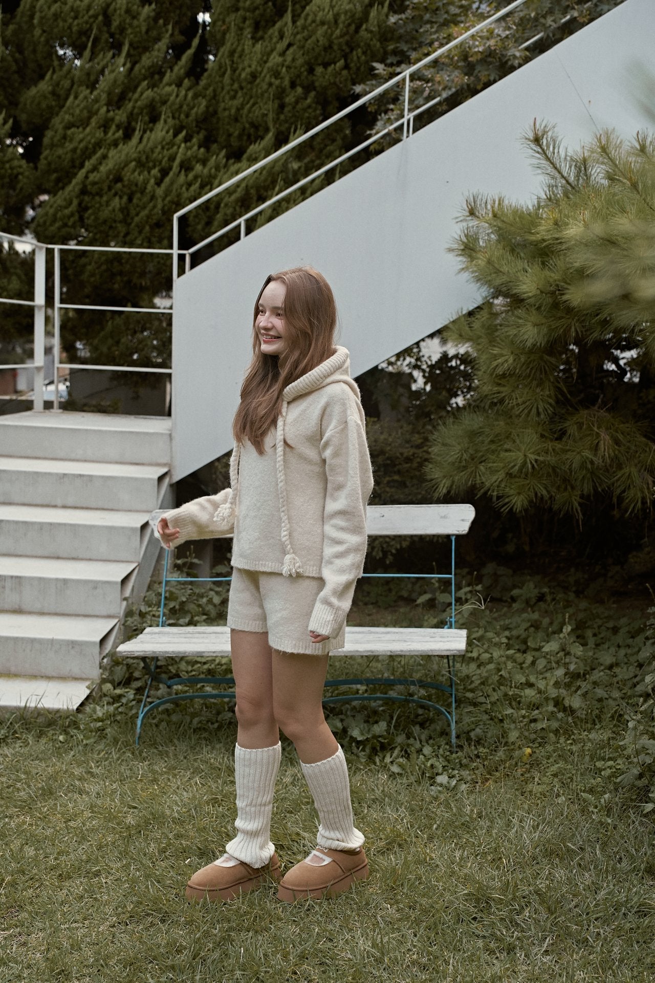 ［momo ann］Knit hood set (cream)