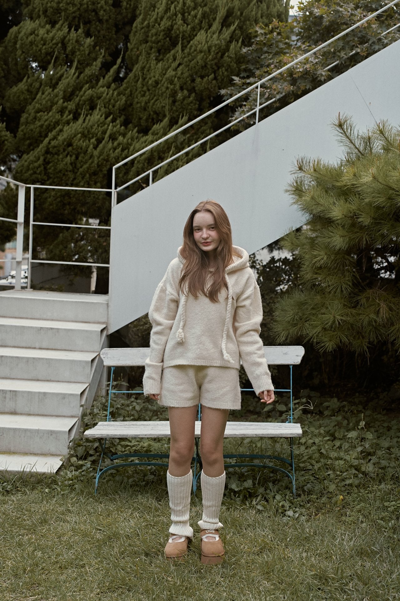［momo ann］Knit hood set (cream)