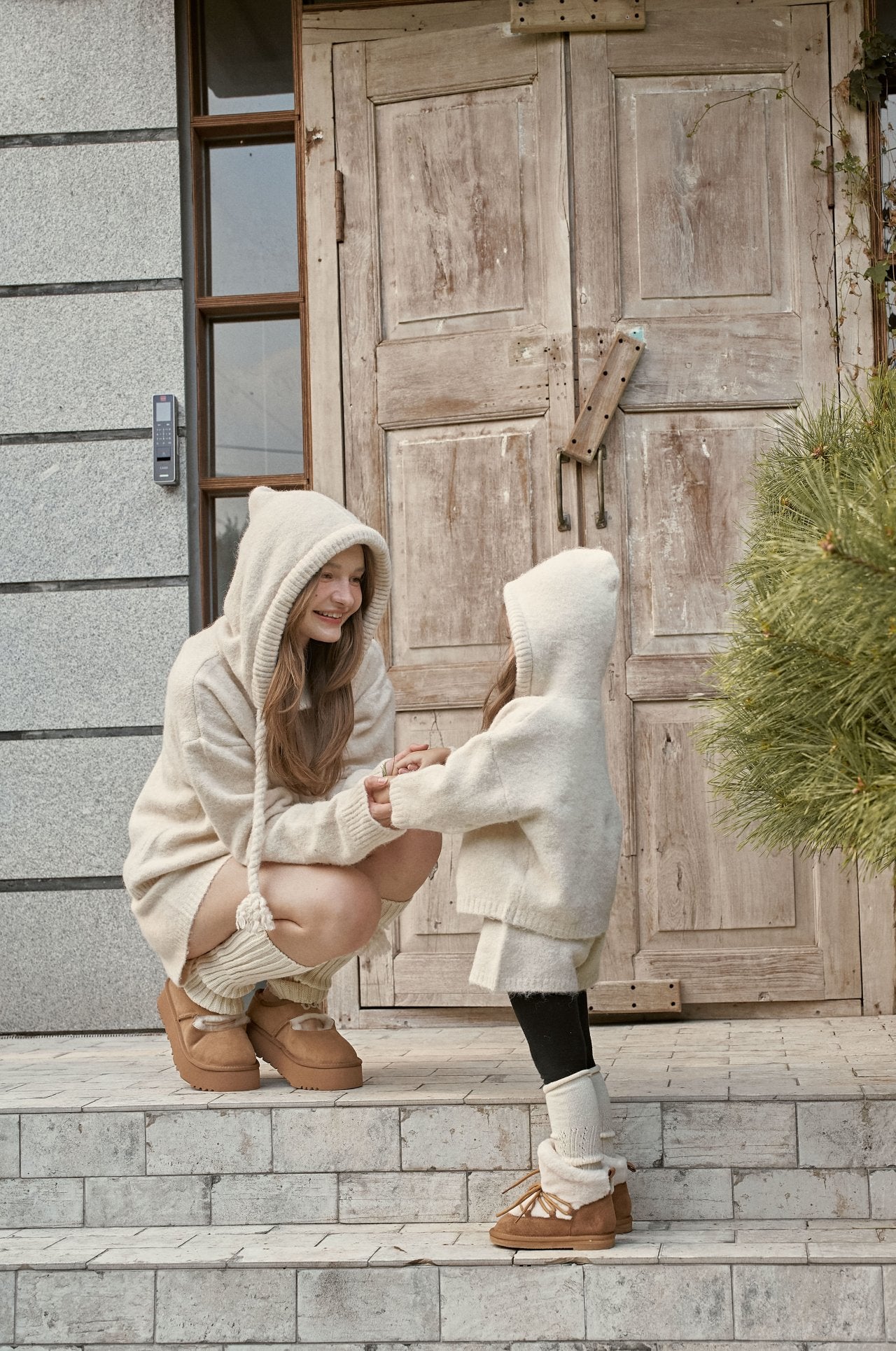 ［momo ann］Knit hood set (cream)