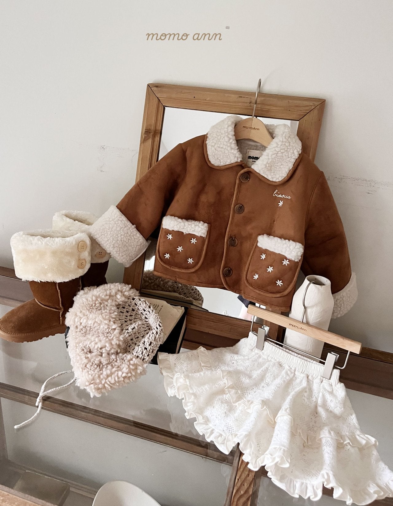 ［momo ann］Flower mouton jacket