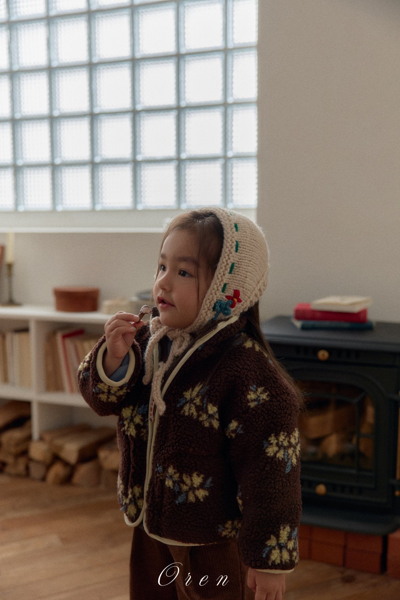 ［OREN］Mello flower boa jumper