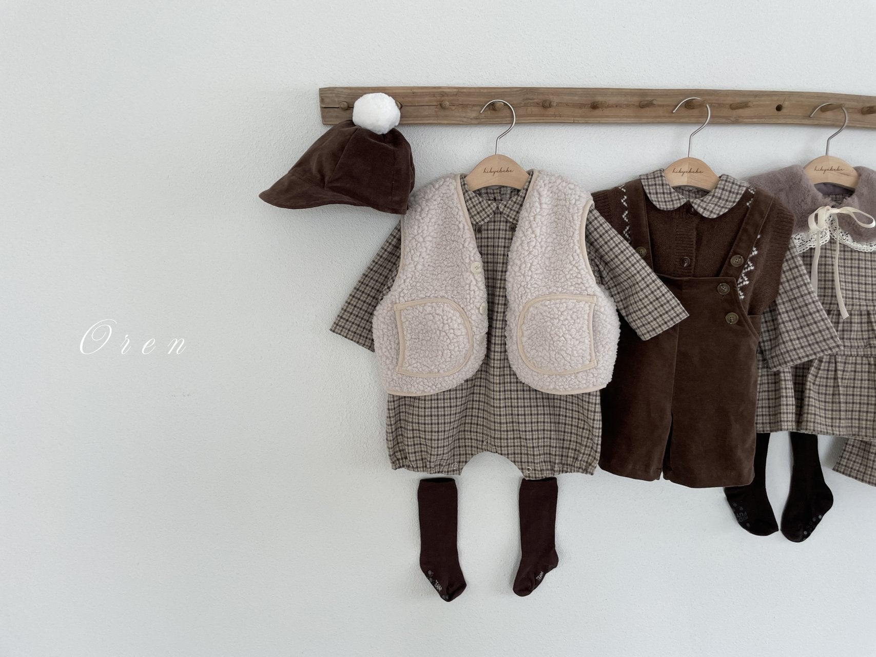 ［OREN］Brioche check rompers