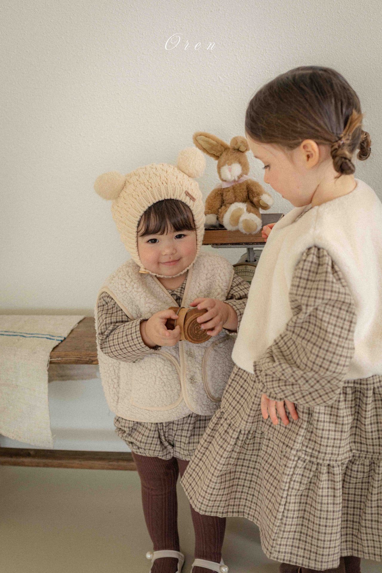 ［OREN］Brioche check rompers