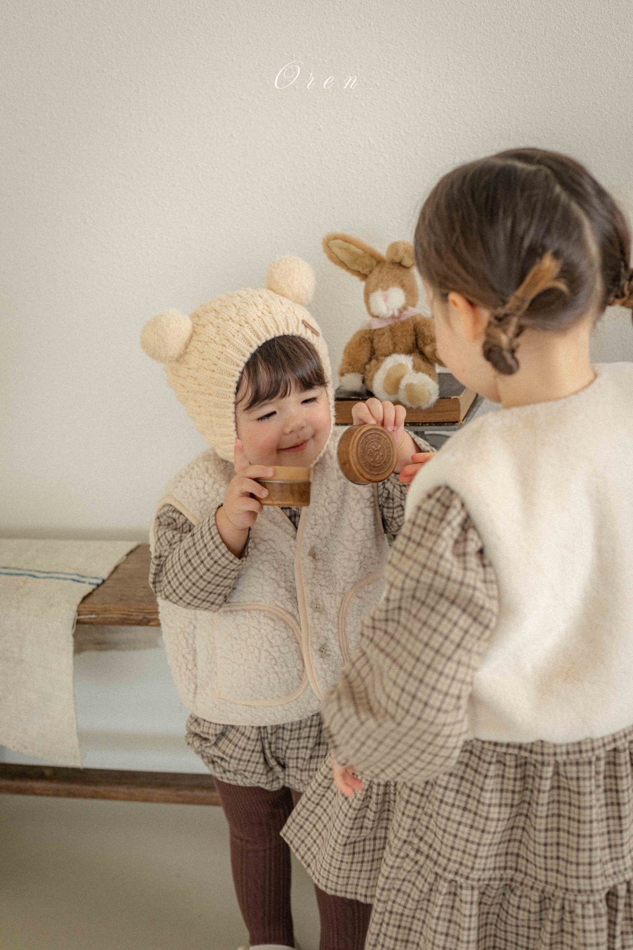 ［OREN］Brioche check rompers