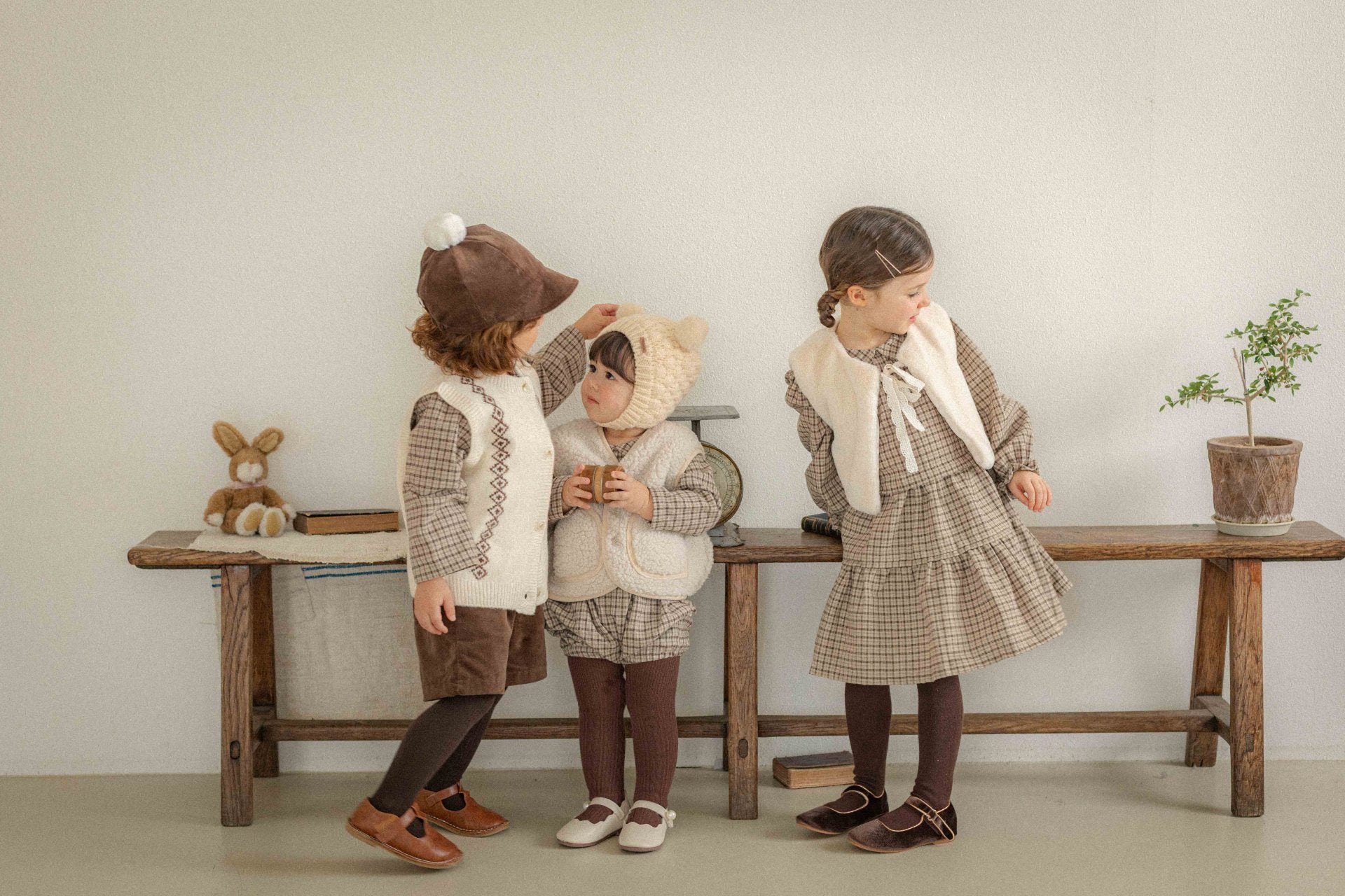 ［OREN］Brioche check rompers