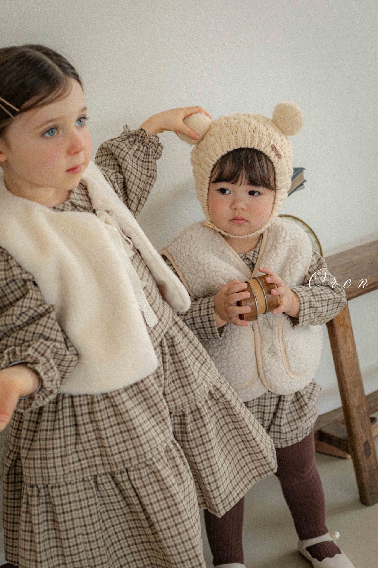 ［OREN］Brioche check rompers