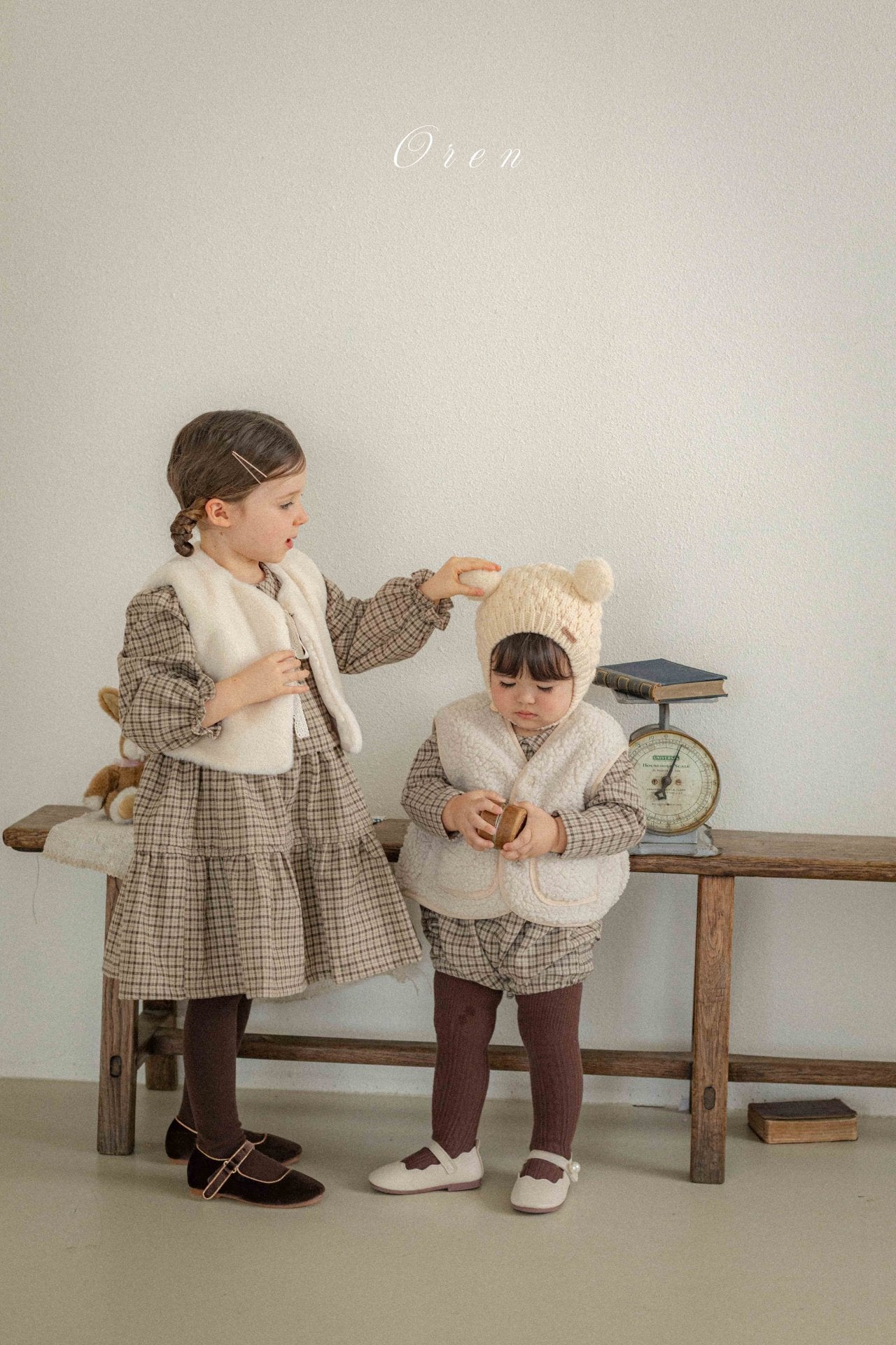 ［OREN］Brioche check rompers