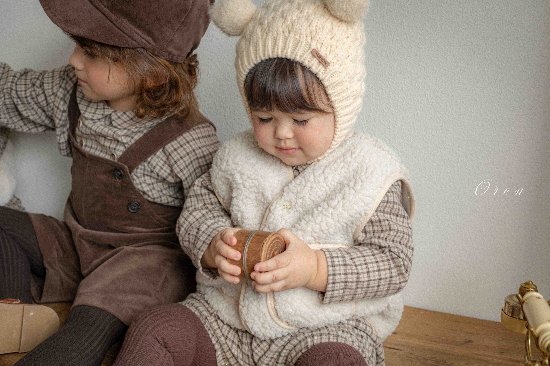 ［OREN］Brioche check rompers