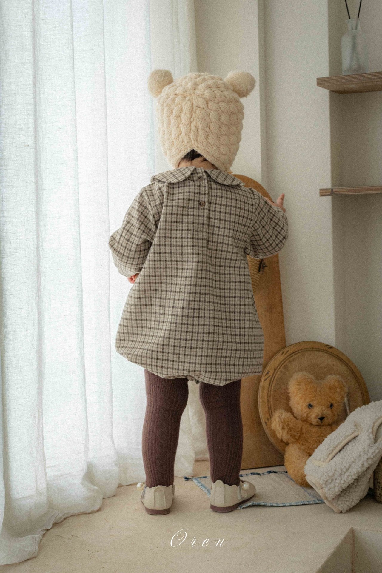 ［OREN］Brioche check rompers