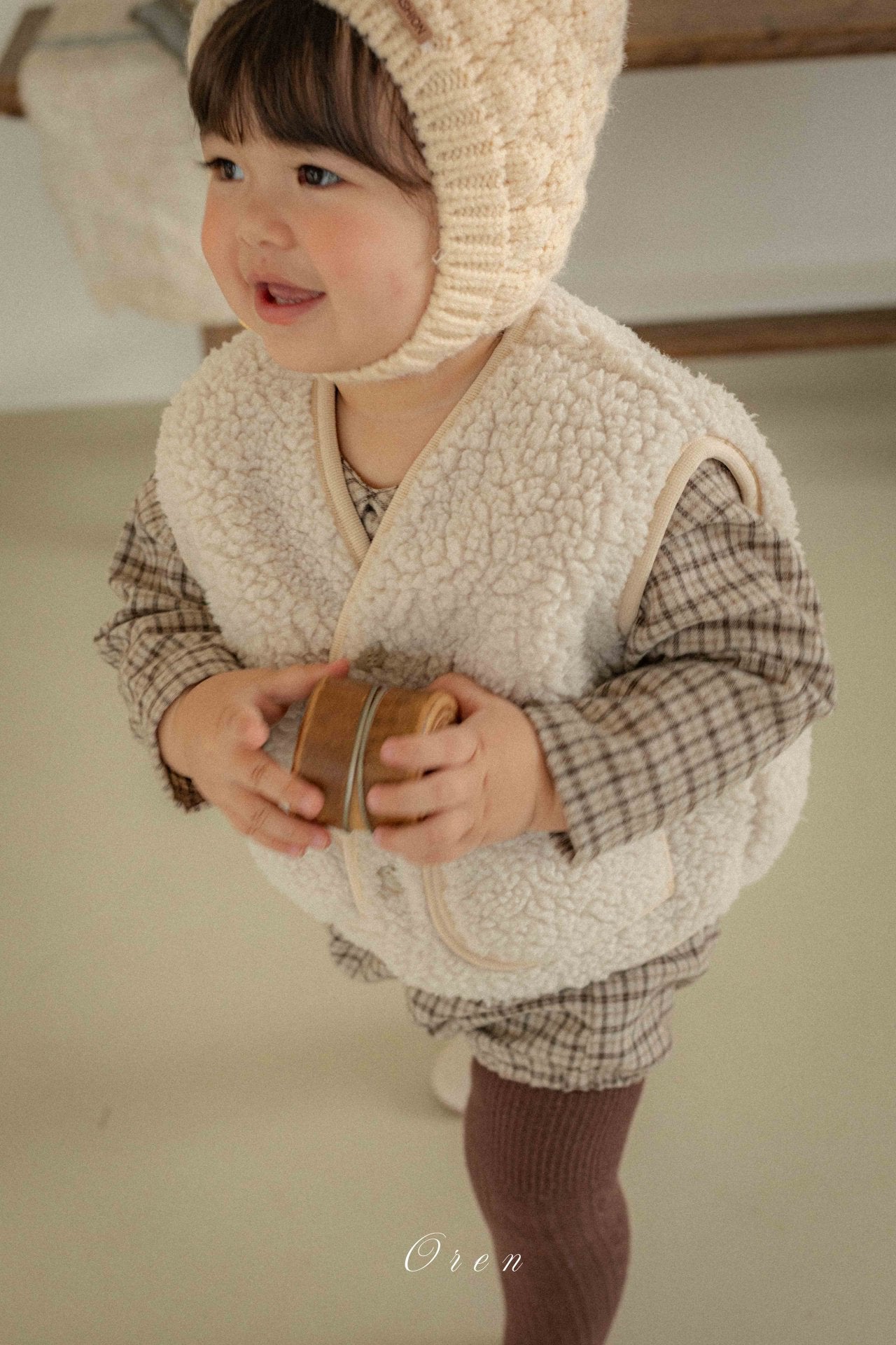 ［OREN］Brioche check rompers