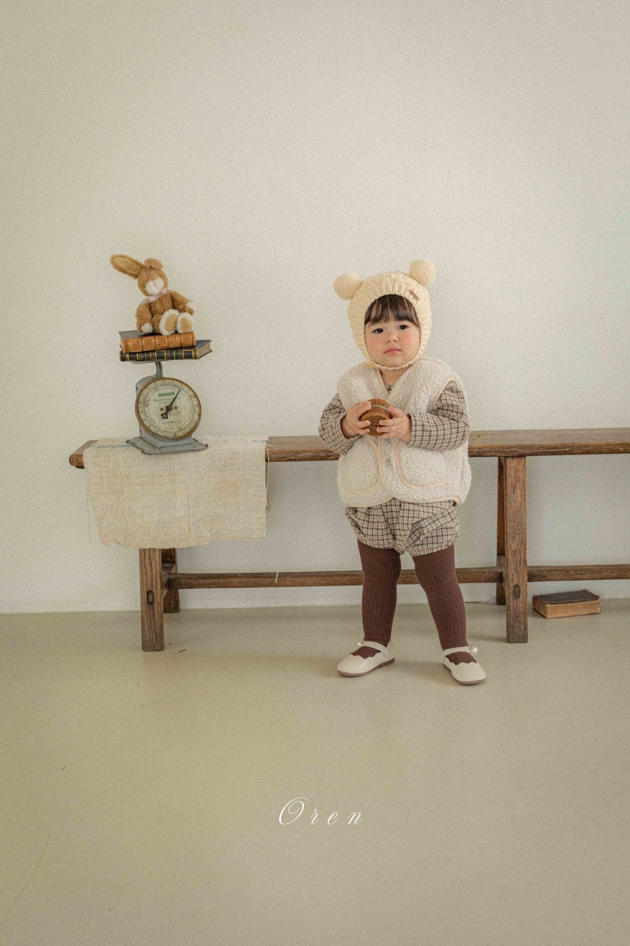 ［OREN］Brioche check rompers