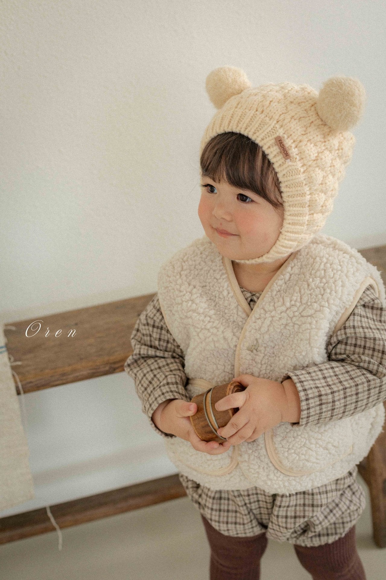 ［OREN］Brioche check rompers