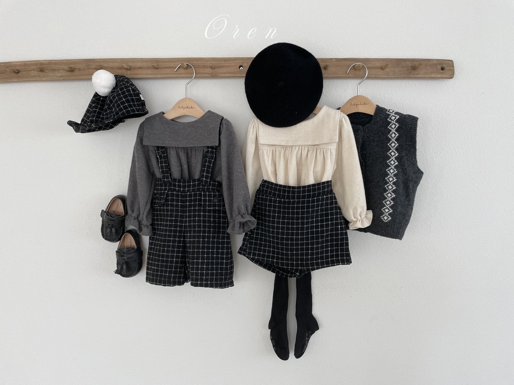 ［OREN］Miel check suspender pants