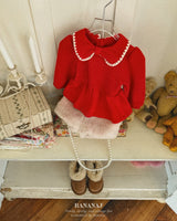 ［BANANAJ］Ribbon waffle collar tops