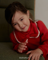 ［BANANAJ］Ribbon waffle collar tops