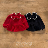 ［BANANAJ］Ribbon waffle collar tops