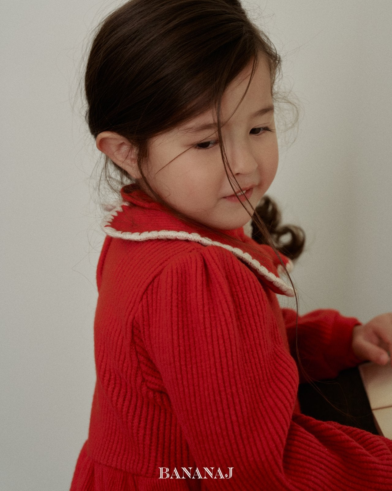 ［BANANAJ］Ribbon waffle collar tops