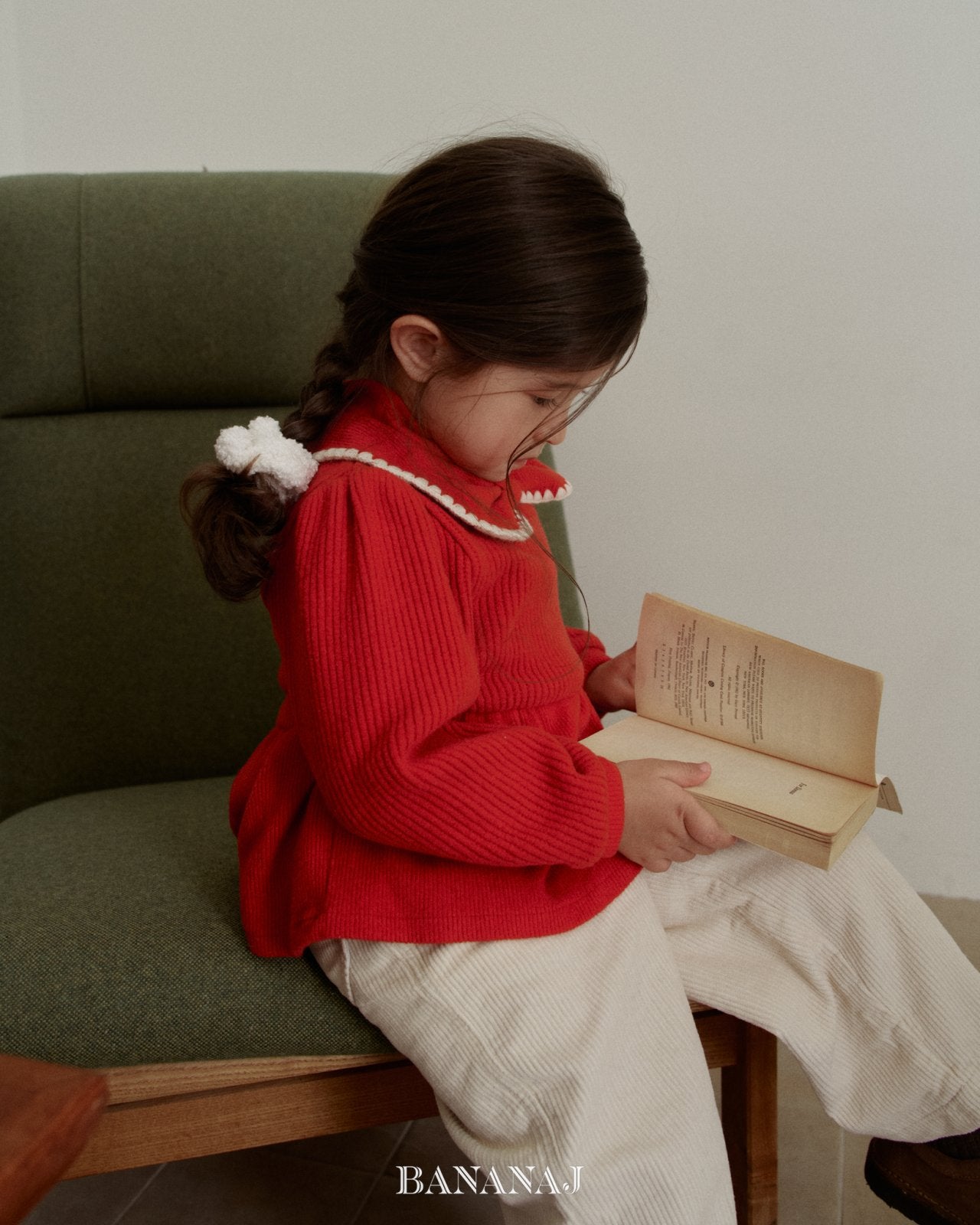 ［BANANAJ］Ribbon waffle collar tops