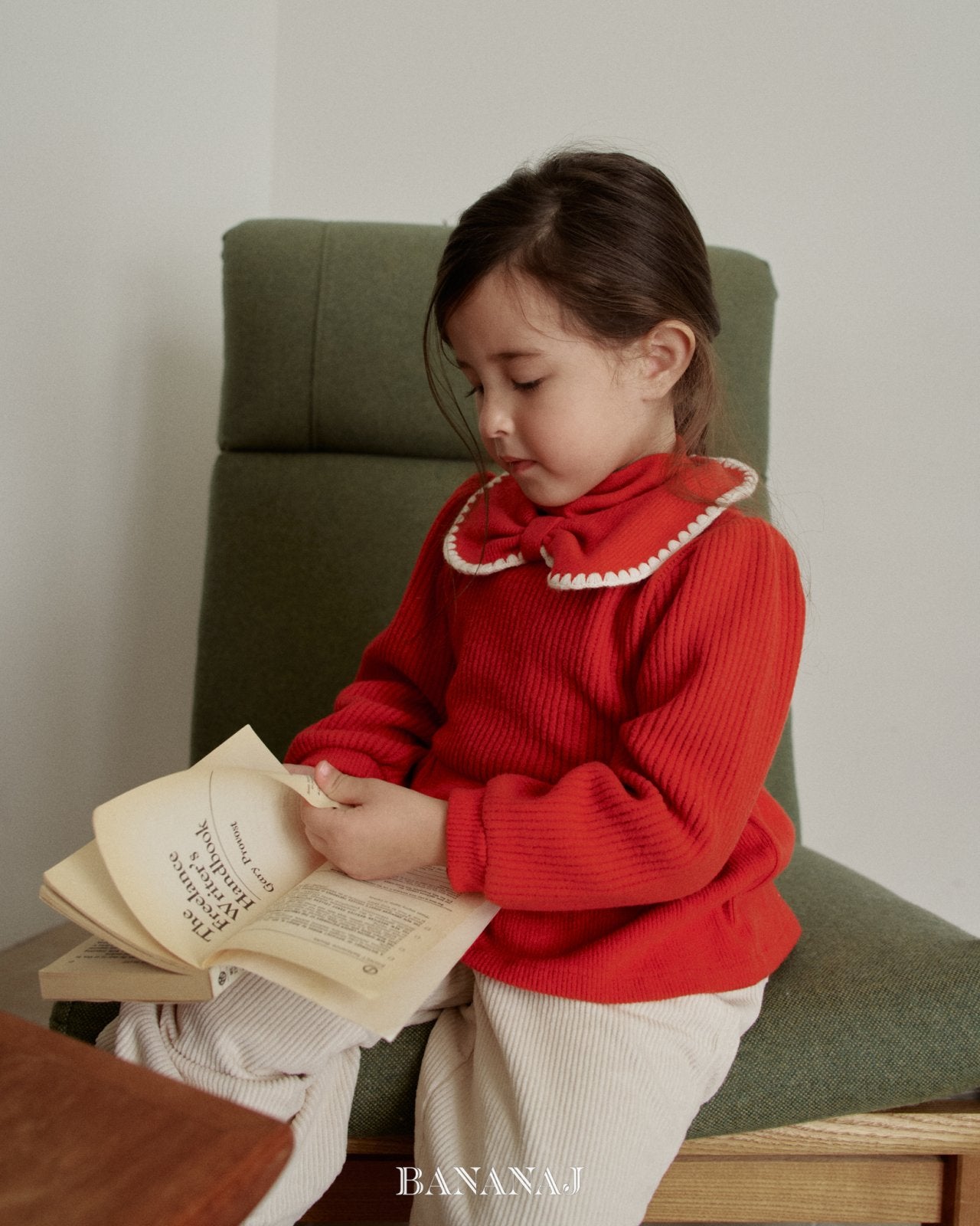 ［BANANAJ］Ribbon waffle collar tops