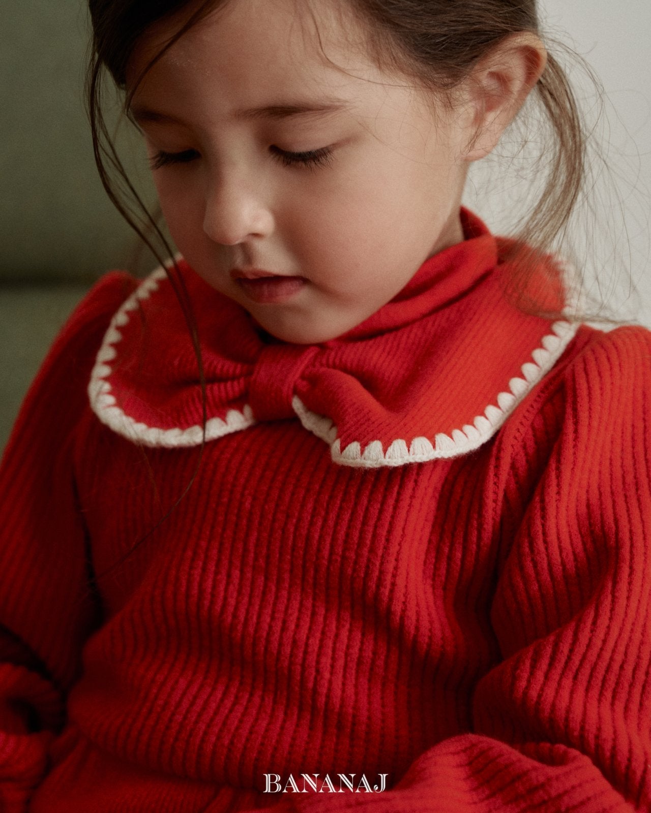 ［BANANAJ］Ribbon waffle collar tops