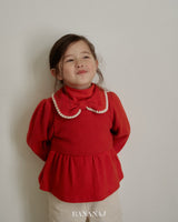 ［BANANAJ］Ribbon waffle collar tops