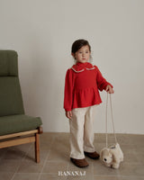 ［BANANAJ］Ribbon waffle collar tops