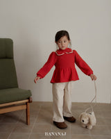 ［BANANAJ］Ribbon waffle collar tops