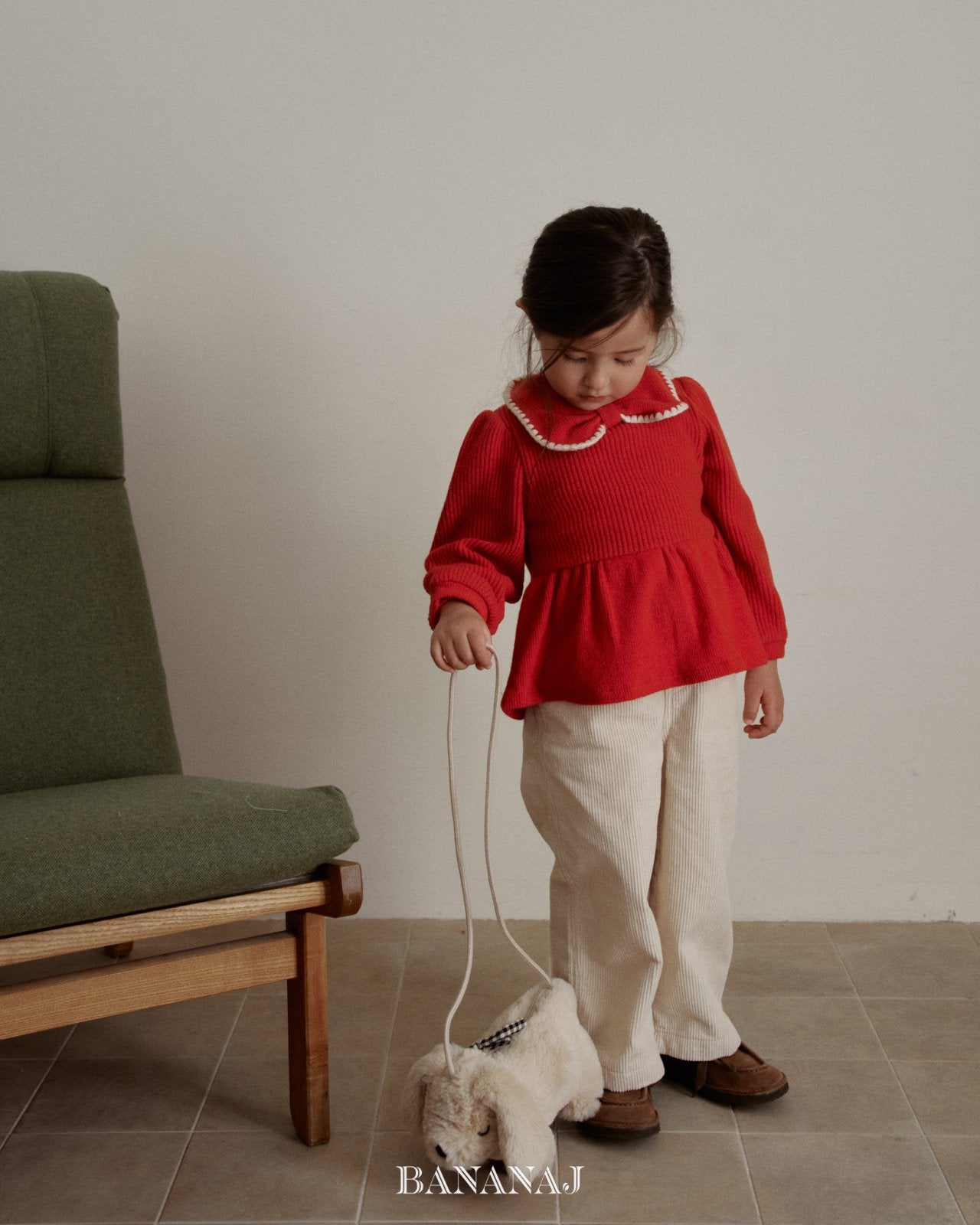 ［BANANAJ］Ribbon waffle collar tops