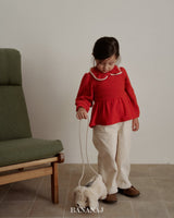 ［BANANAJ］Ribbon waffle collar tops