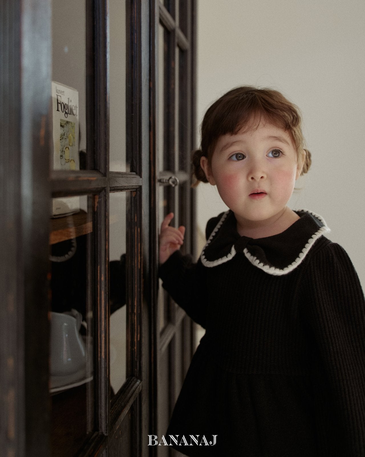 ［BANANAJ］Ribbon waffle collar tops