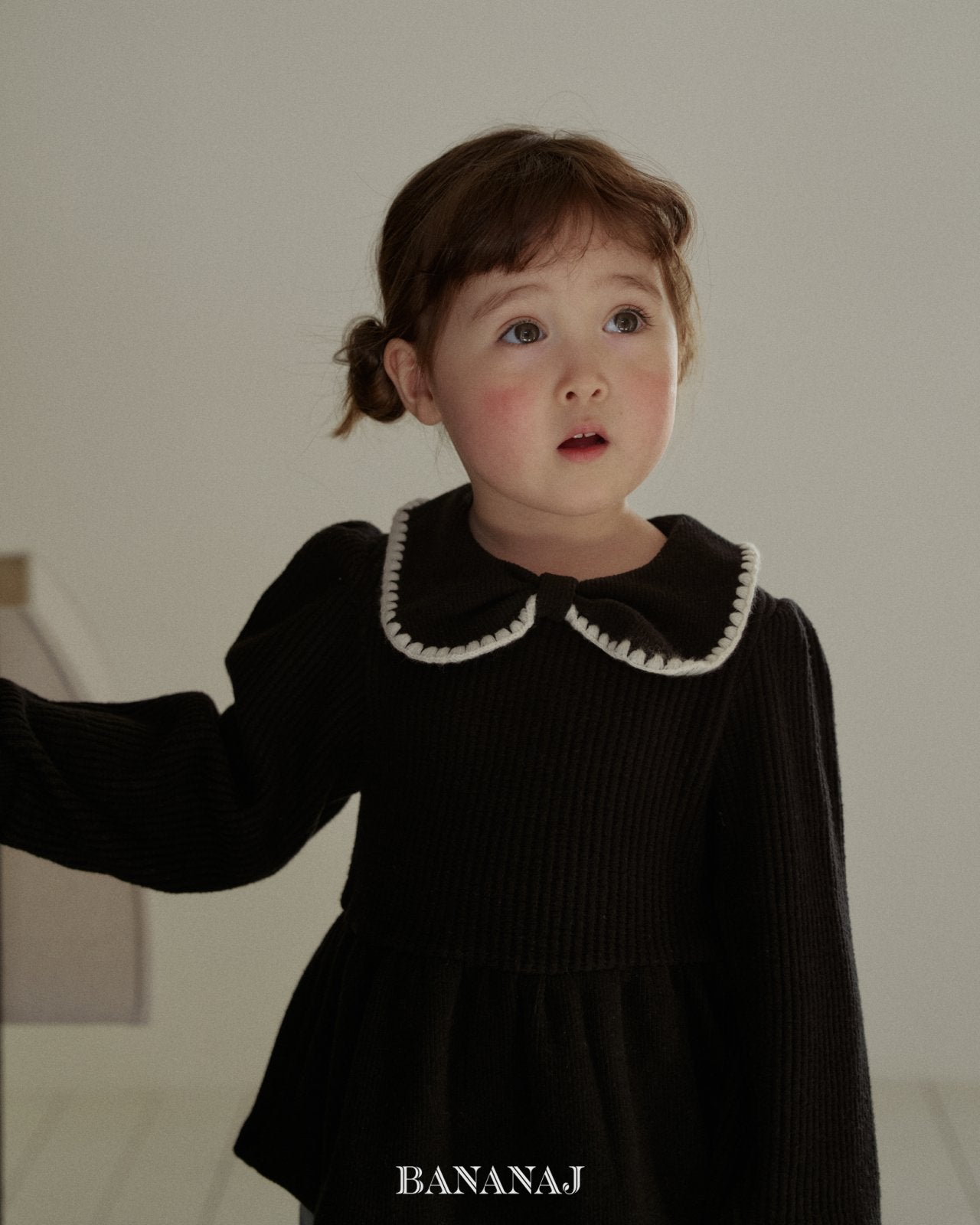 ［BANANAJ］Ribbon waffle collar tops