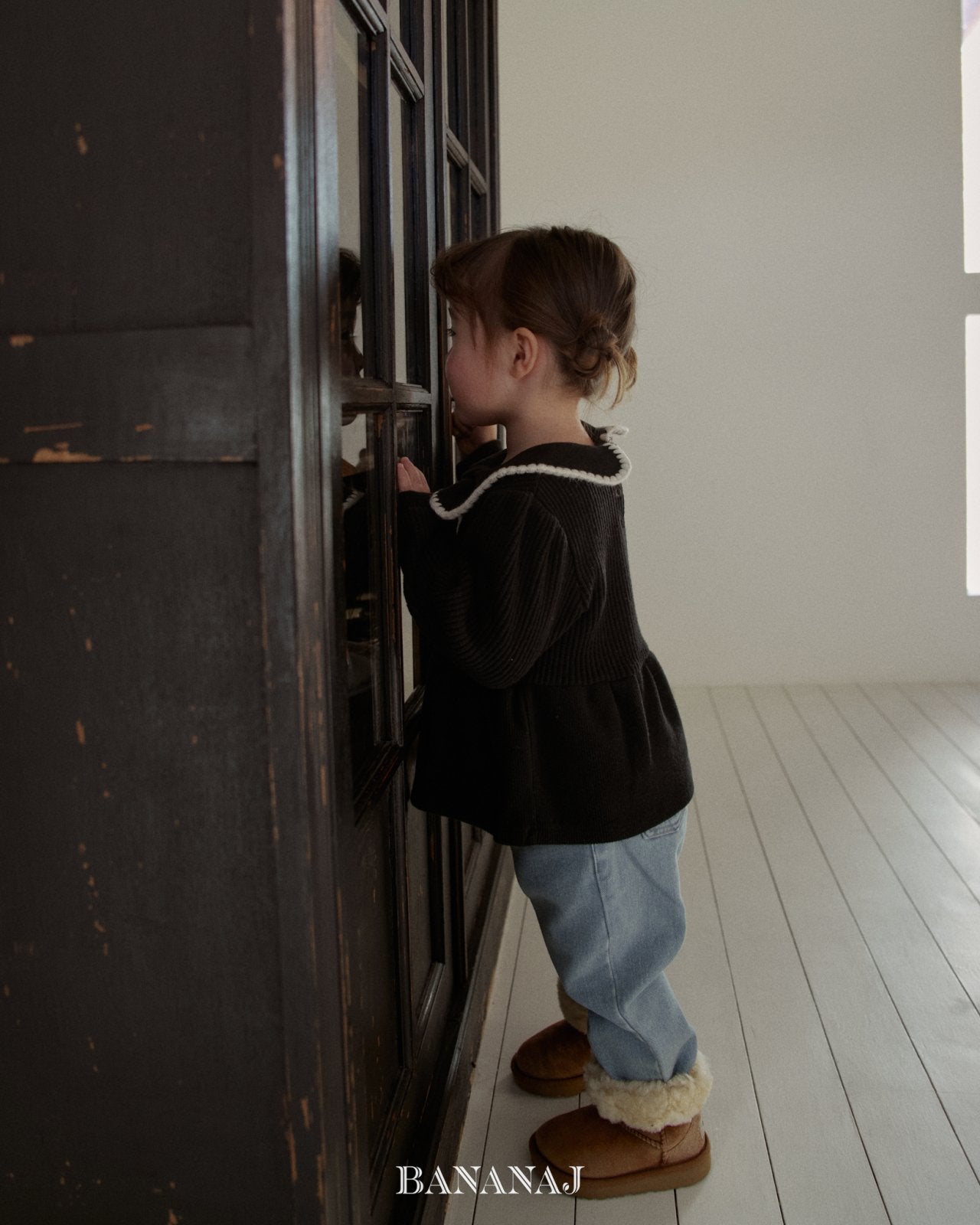 ［BANANAJ］Ribbon waffle collar tops