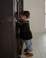 ［BANANAJ］Ribbon waffle collar tops