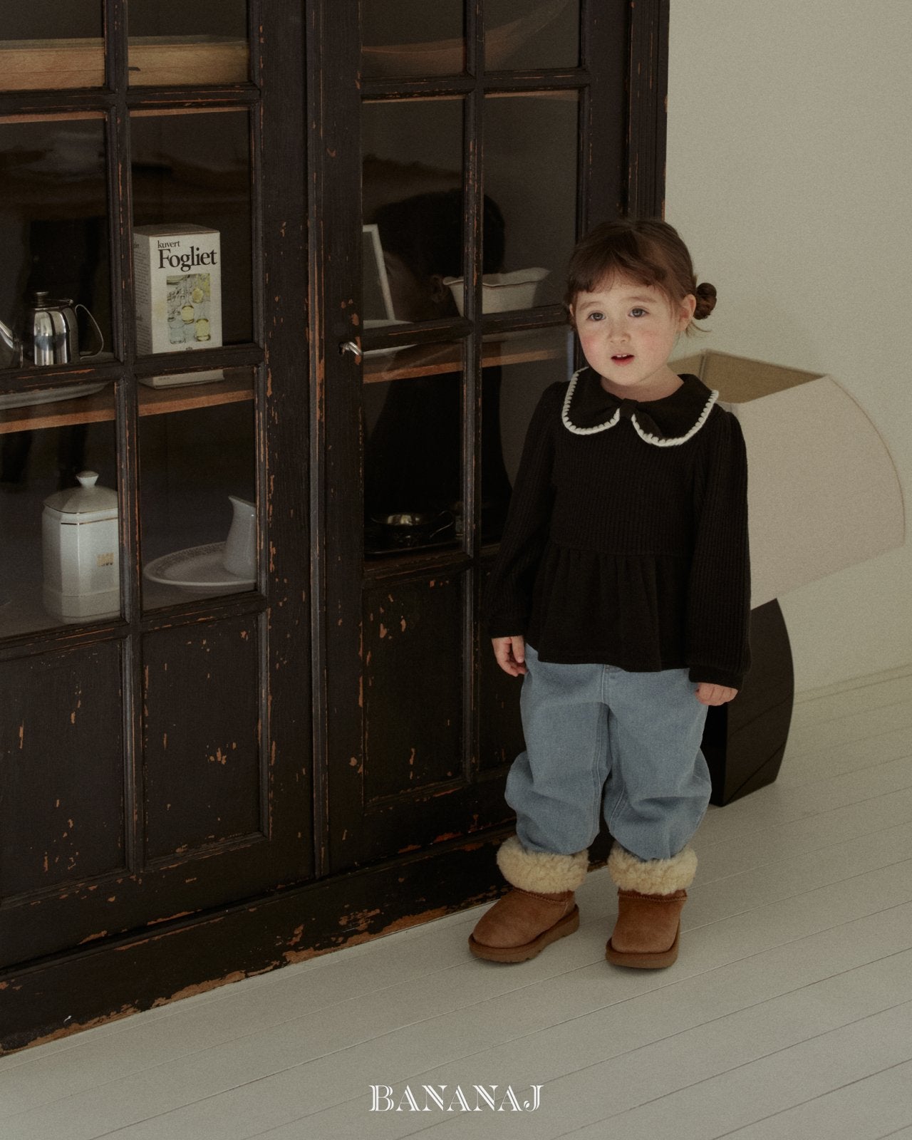 ［BANANAJ］Ribbon waffle collar tops