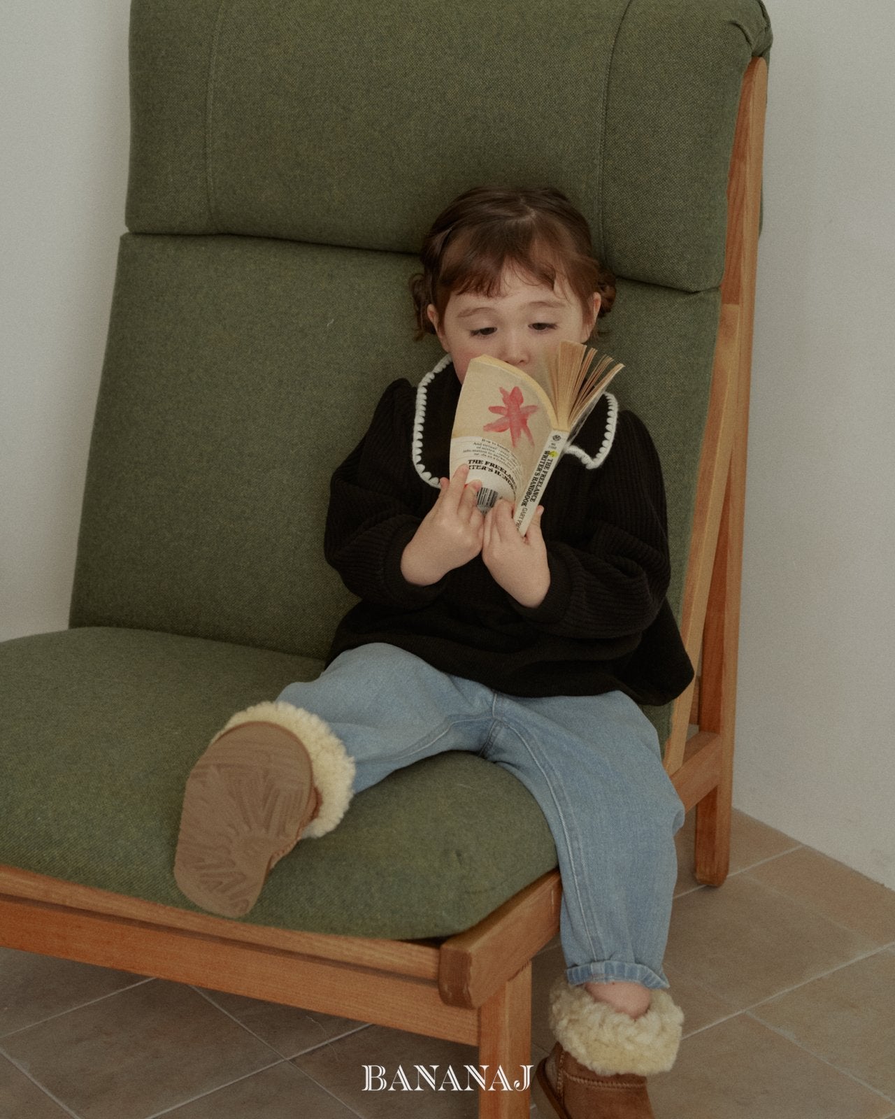 ［BANANAJ］Ribbon waffle collar tops