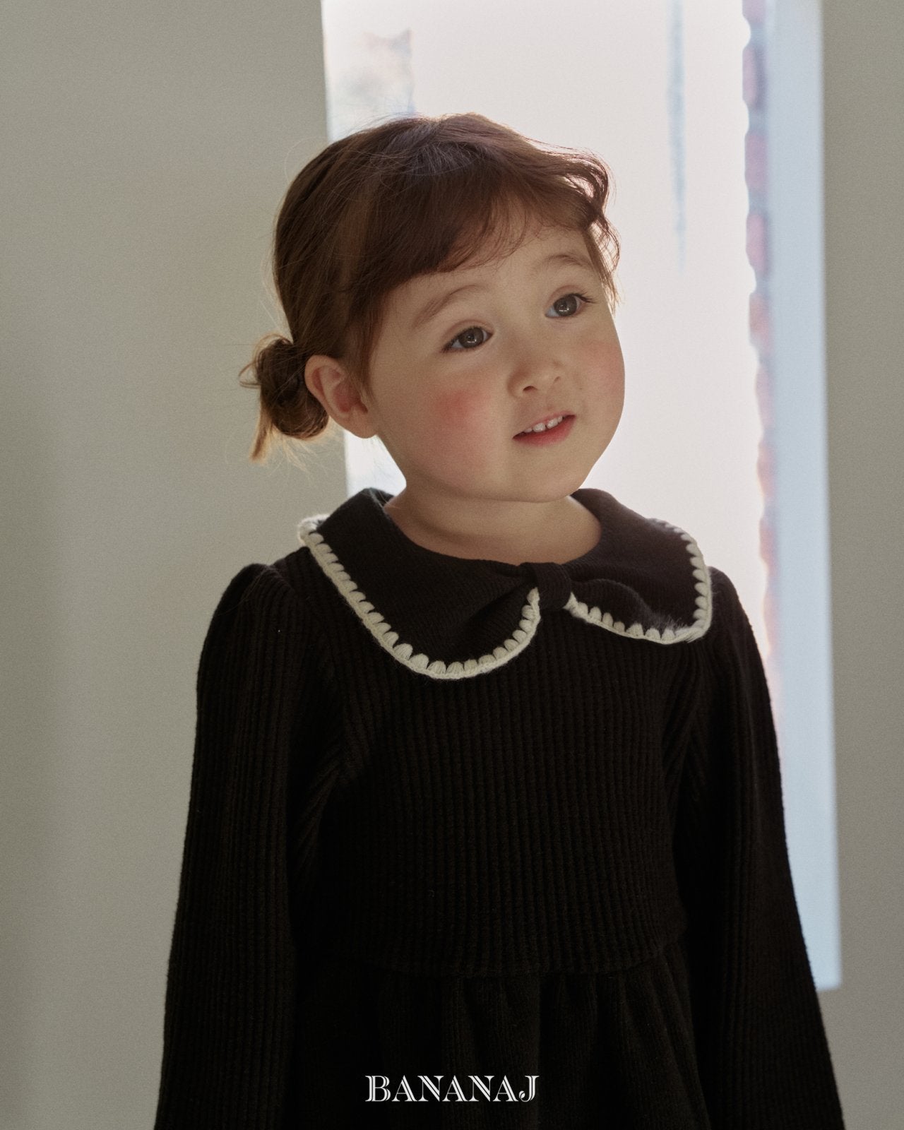 ［BANANAJ］Ribbon waffle collar tops