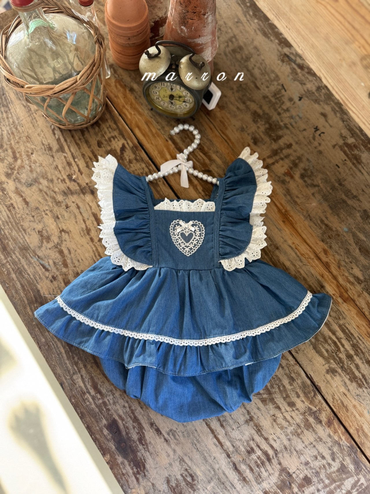 ［marron］Heart frill lace rompers