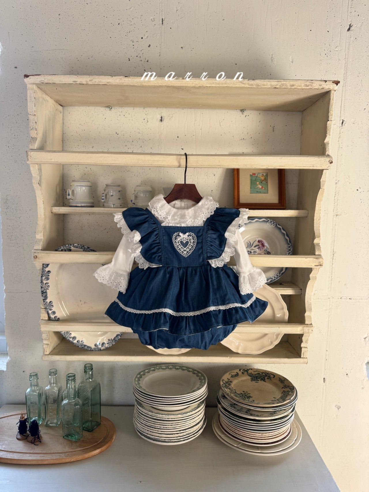 ［marron］Heart frill lace rompers