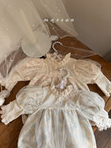 ［marron］Rosa organza puff rompers