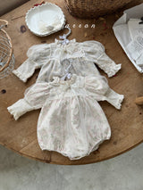 ［marron］Rosa organza puff rompers